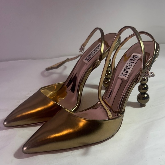 New Badgley Mischka Metallic Gold Heels sz 7.5 3.5” heel - Picture 1 of 7